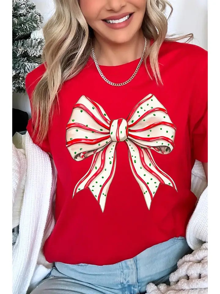 Christmas Tree Cake Bow Graphic Tee