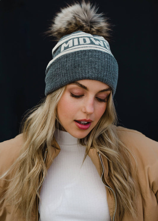 Gray & Beige Midwest Pom Hat