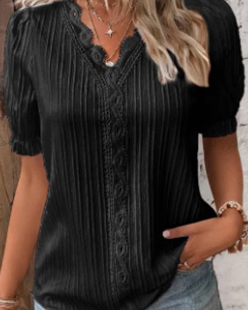 V-Neck Black Lace Top