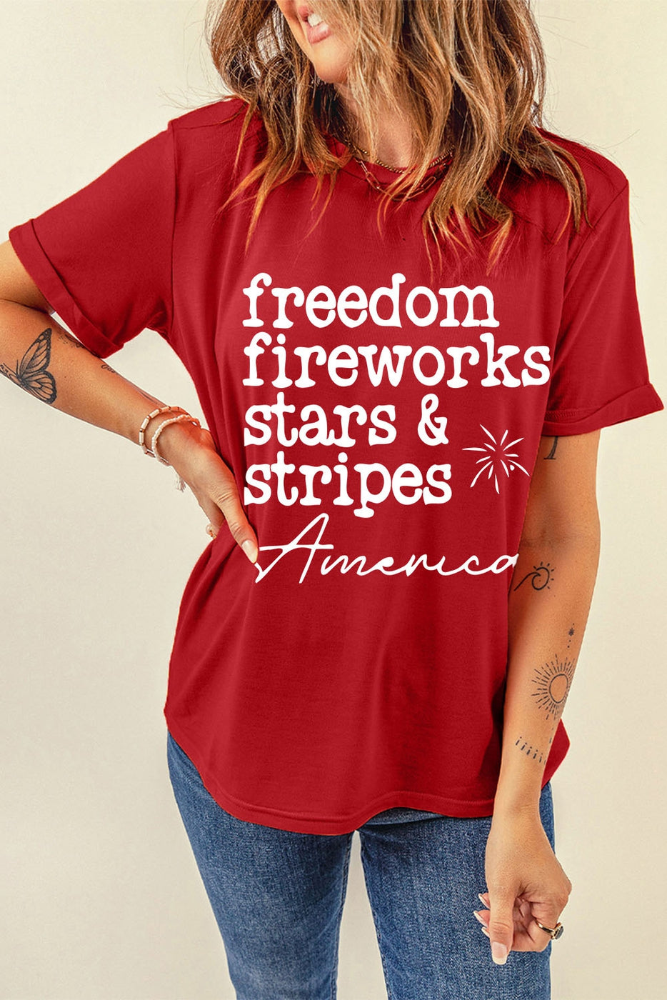 $10 Rack - Freedom Graphic Print Short Sleeve Top