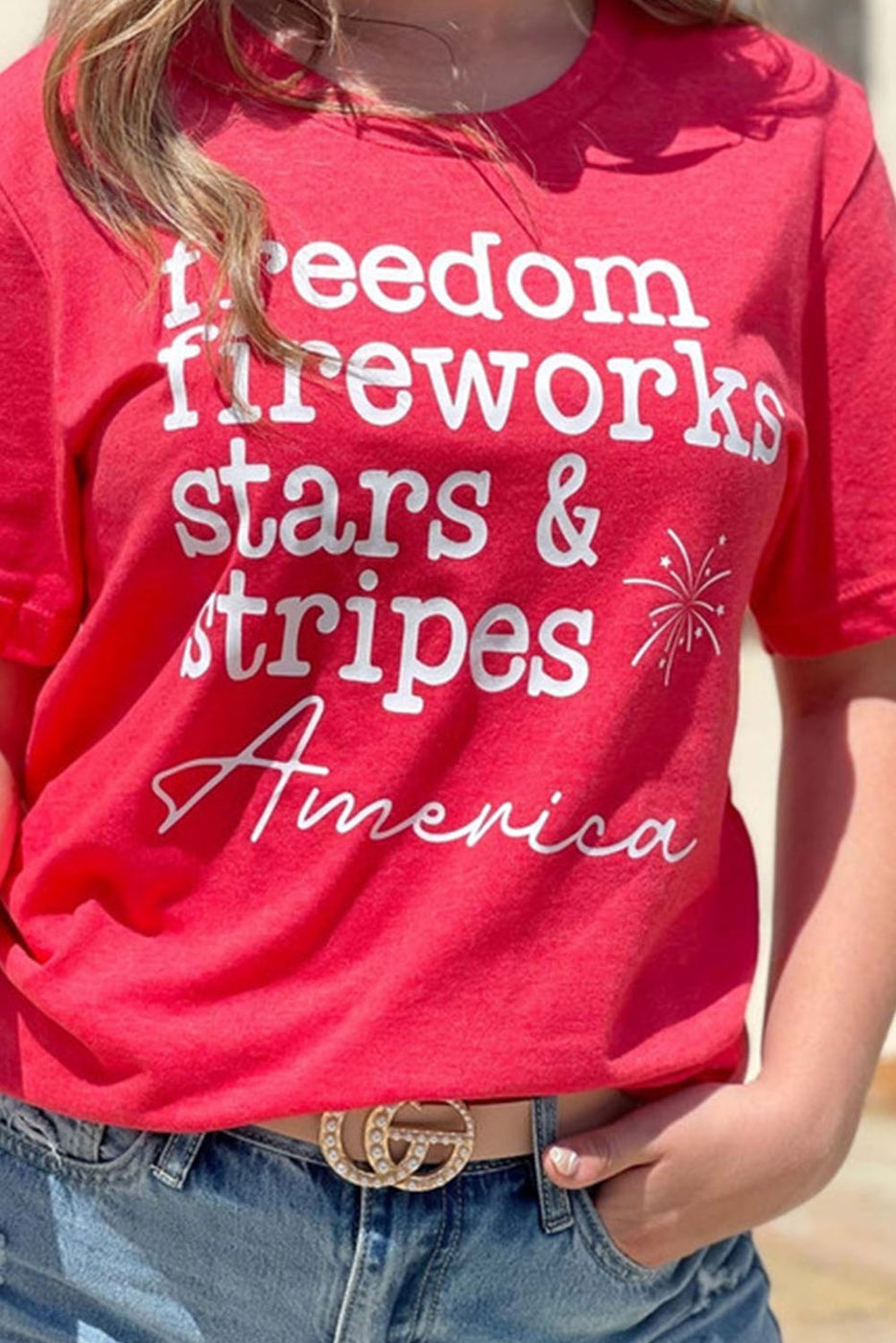 $10 Rack - Freedom Graphic Print Short Sleeve Top