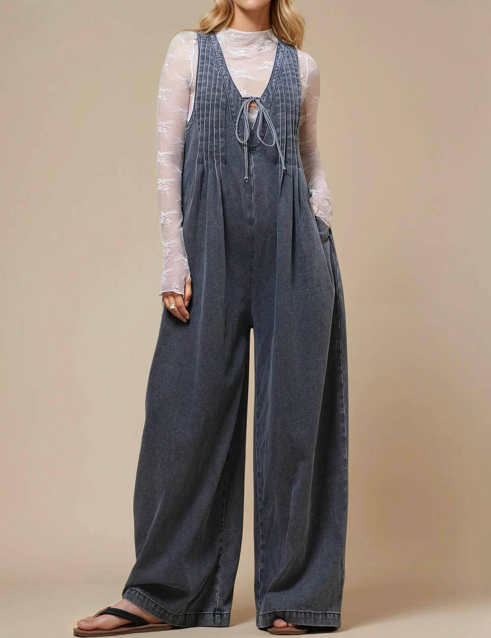 Ladies V-Neck Sleeveless String Tie Jumpsuit
