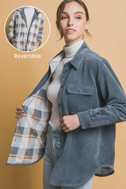 Blue Stone Corduroy Reversible Button Down Jacket