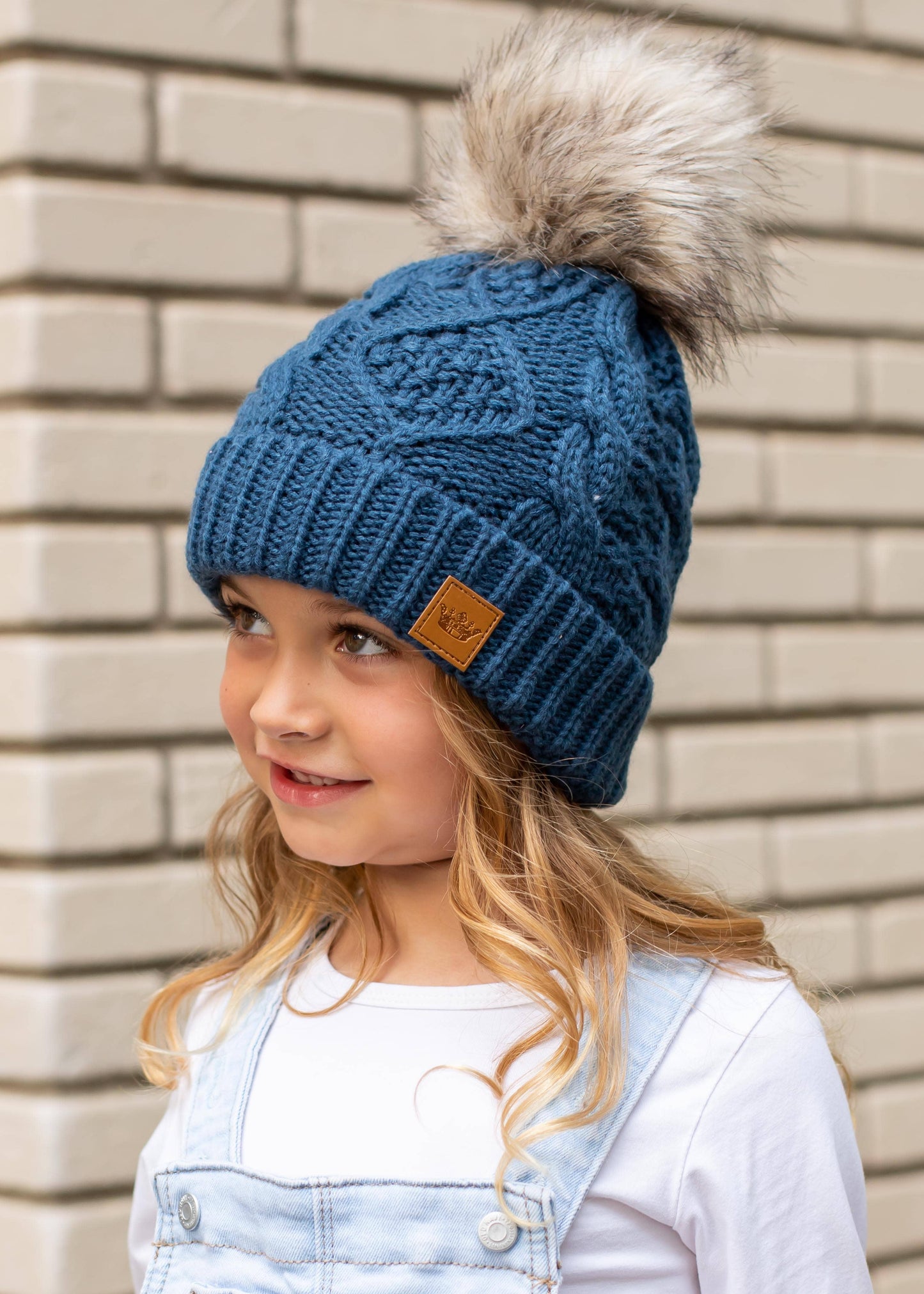 KIDS Slate Blue Cable Knit Pom Hat