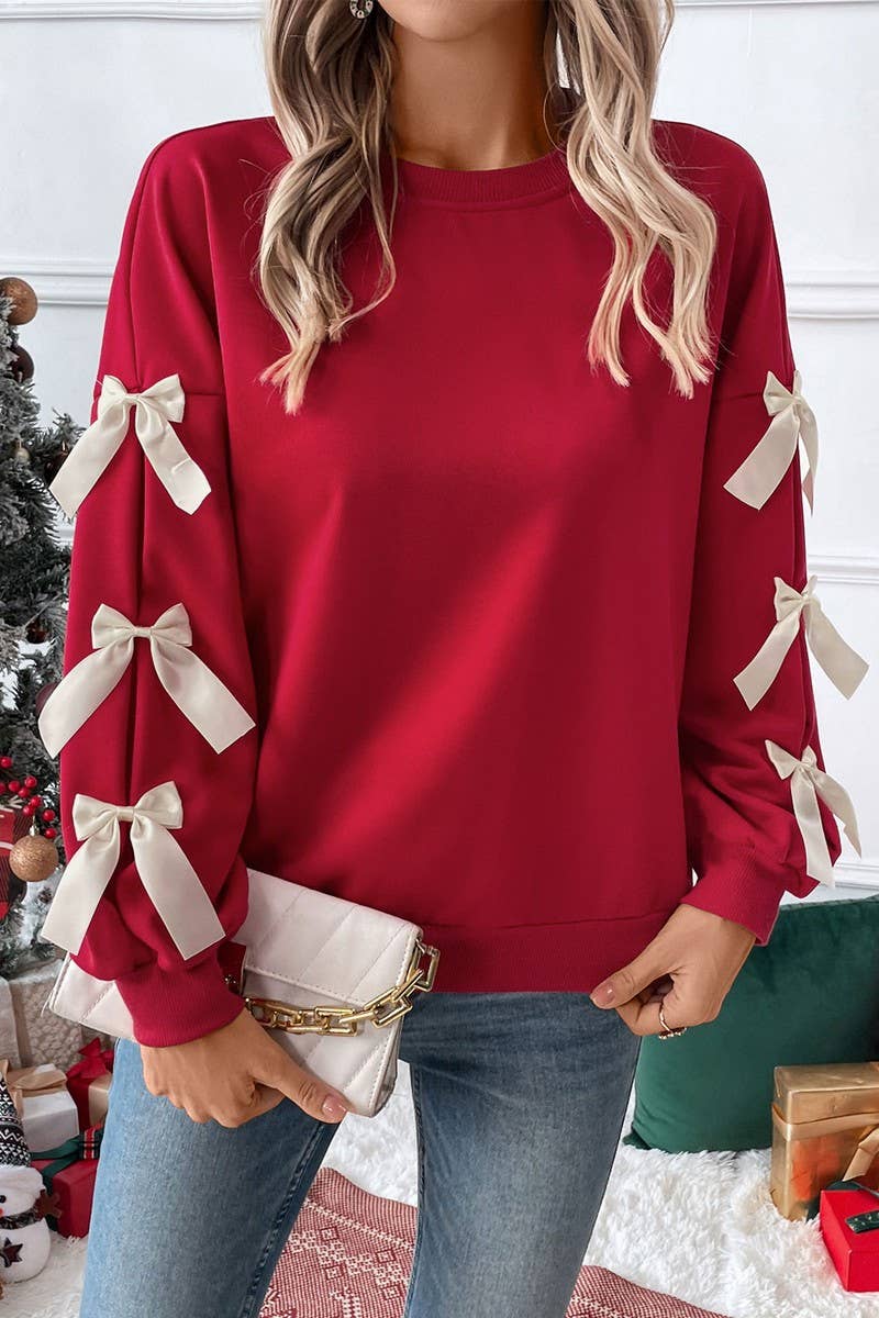 RED BOW CREWNECK CHRISTMAS SWEATSHIRT