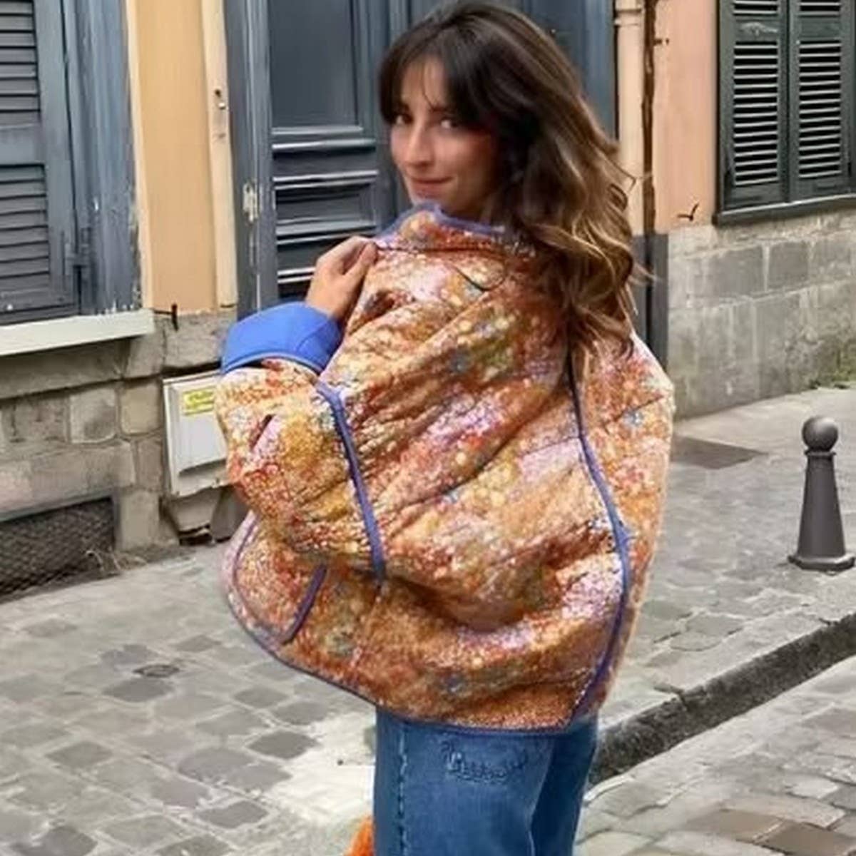 Orange Floral Quilted Jacket