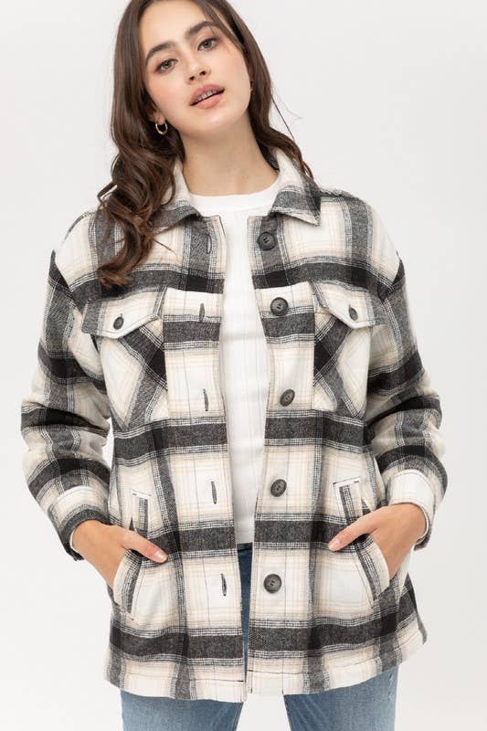 Black Fleece Lined Plaid Flannel Jacket