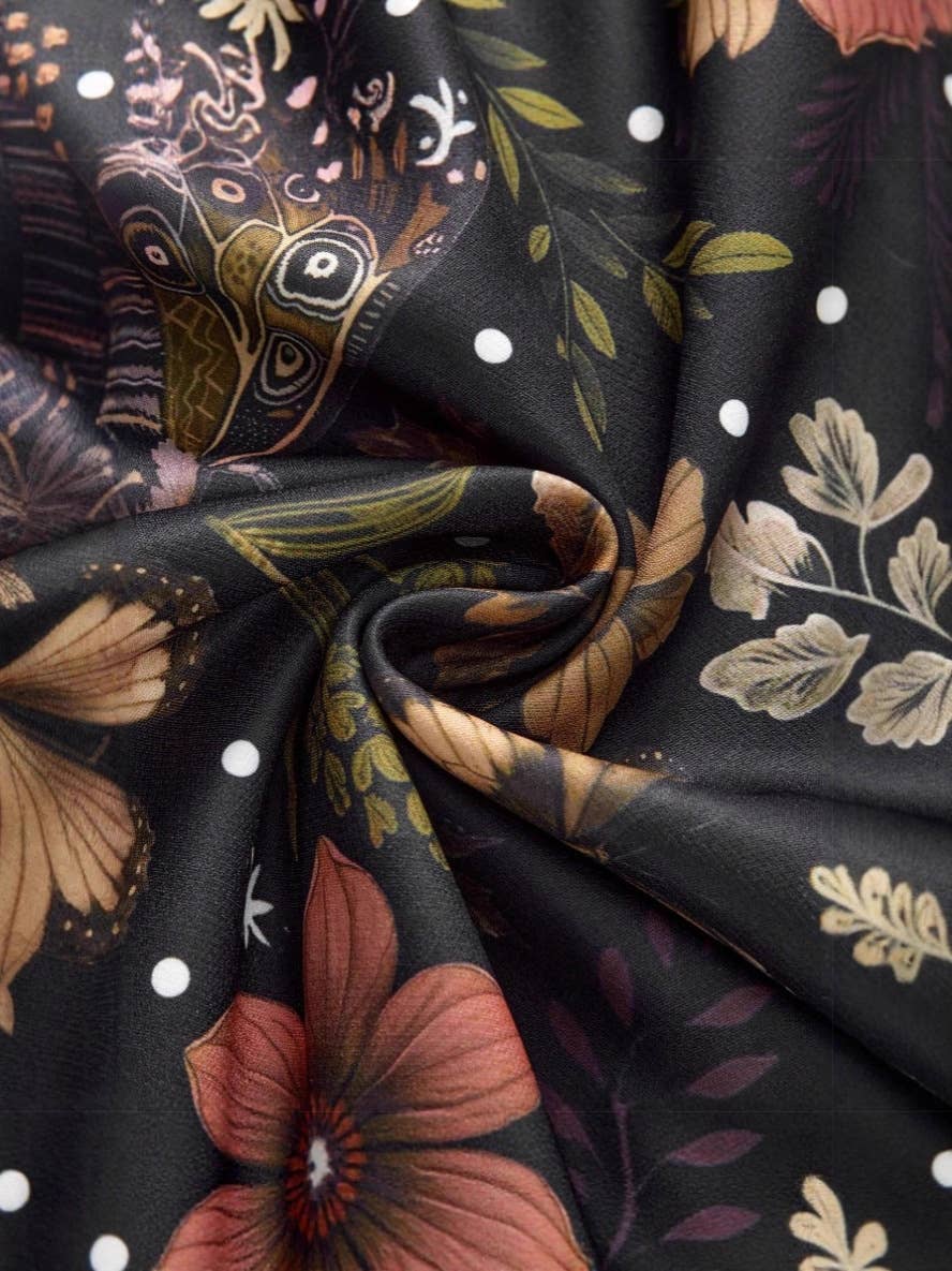 Vacation Vintage Moth Plant Floral Print Wide Leg Pants