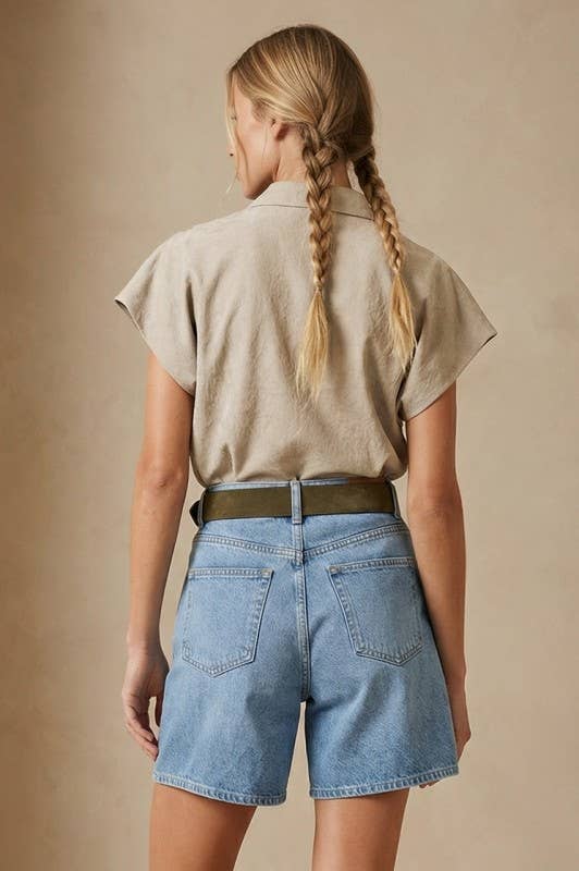 Taupe Soft Matte Drop Shoulder Blouse