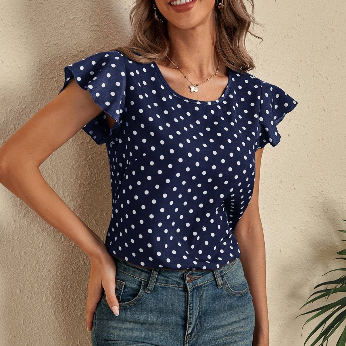 $10 Rack - Polka Dot Short-Sleeved Blouse