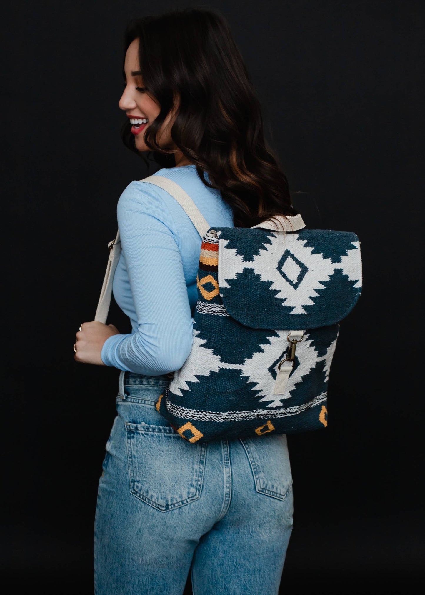 Navy, White & Yellow Aztec Backpack