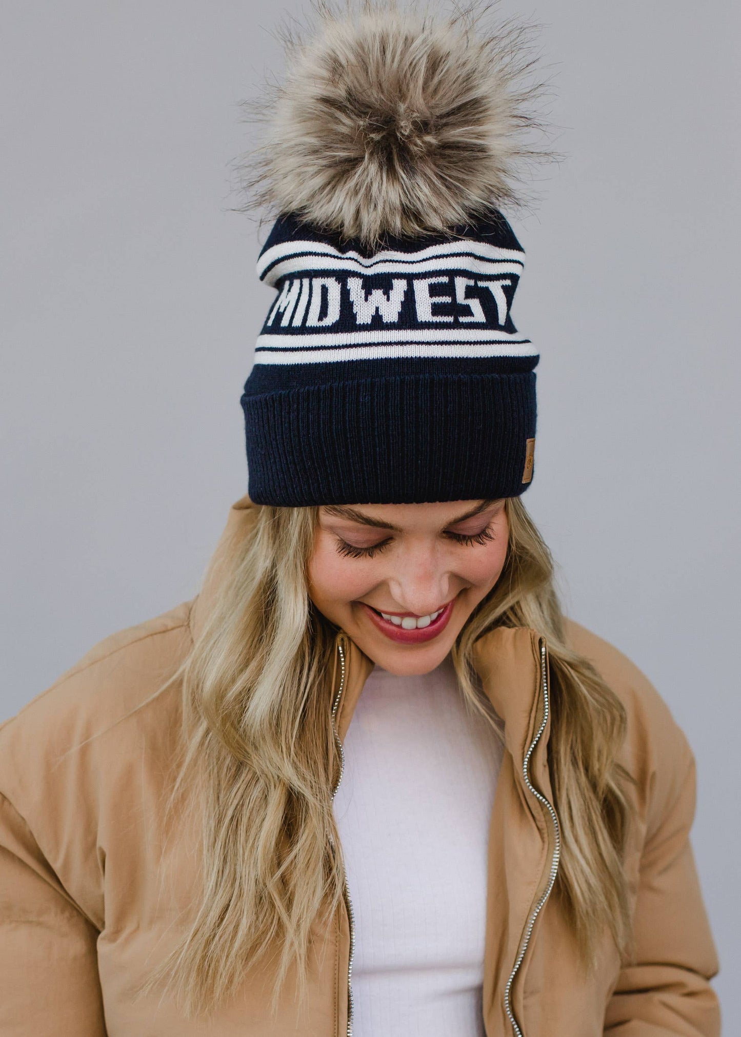 Navy & Off White Midwest Pom Hat