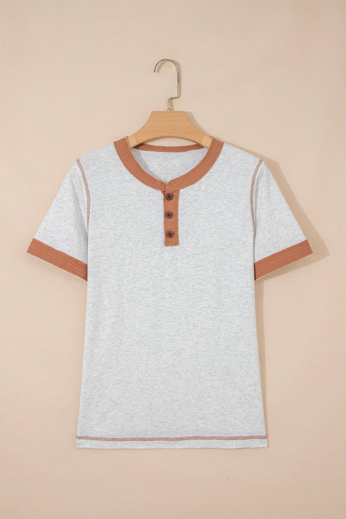 Short Sleeve Contrast Trim Button Henley Tee
