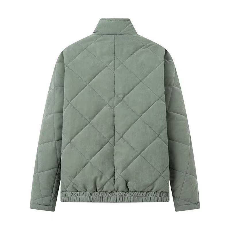 Moss Green Diamond Lattice Quilted Cotton Jacket