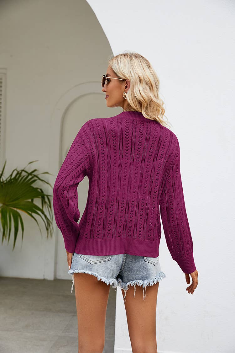 Purple Buckle Knit Cardigan Sweater