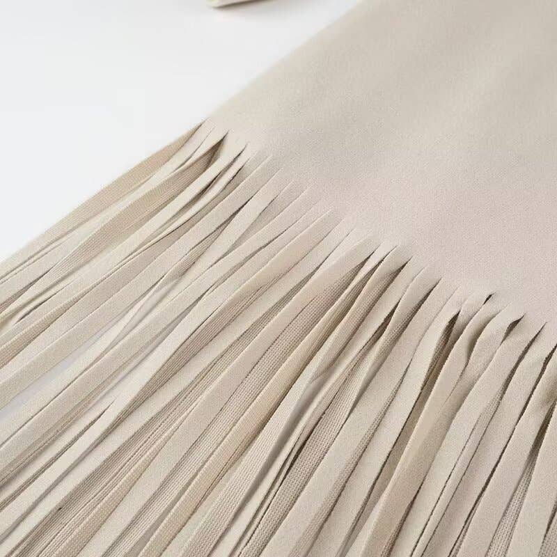 Beige Fashion Elegant Streetwear Long Tassels Coat