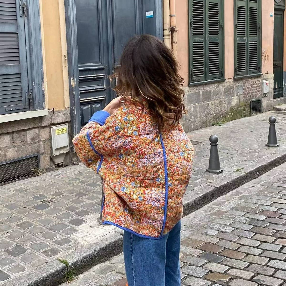 Orange Floral Quilted Jacket