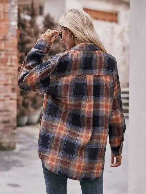Khaki Plaid Oversized Flannel Button Down Shirt