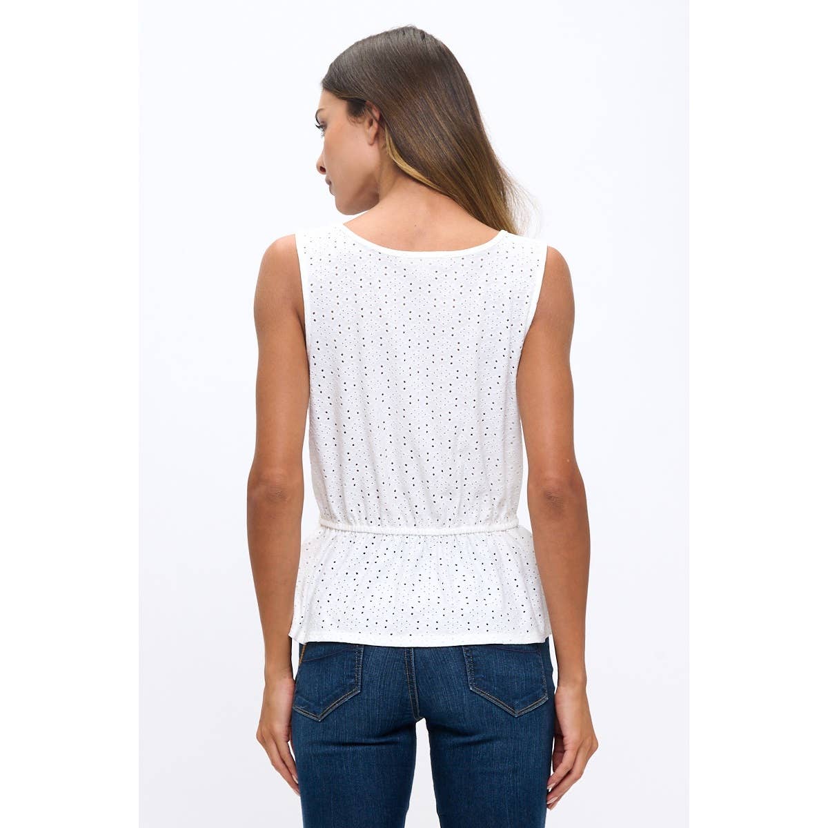 Sale - Eyelet Tunnel Waist Peplum Tank Top