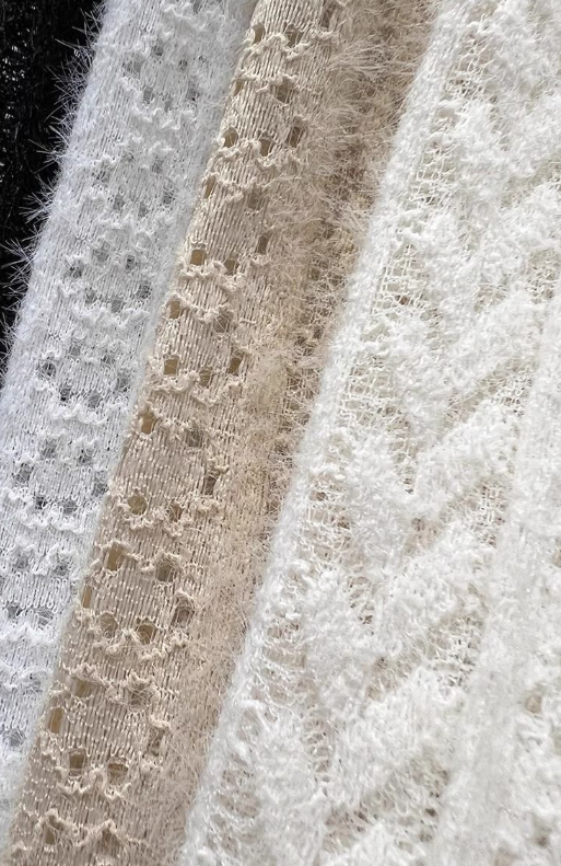 Beige Soft Knit Fluffy Texture Lace High Neck Layering Top