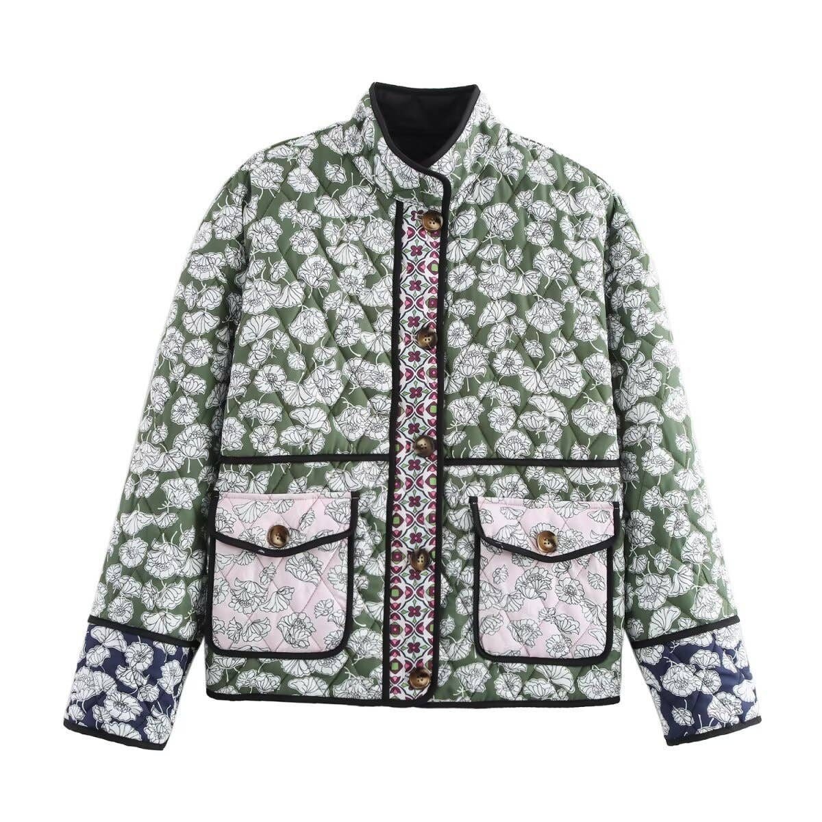 Multicolor Floral Print Quilted Jacket