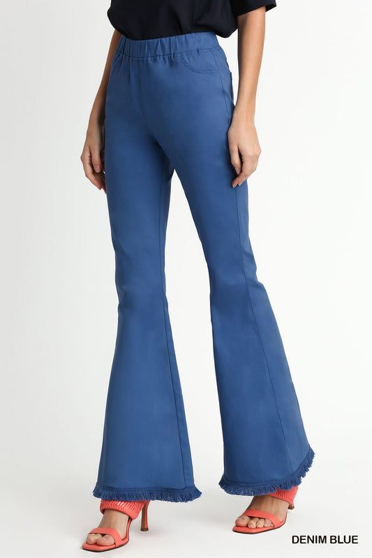 Denim Blue Stretch Wide Flare Leg Pant with Elastic Waist
