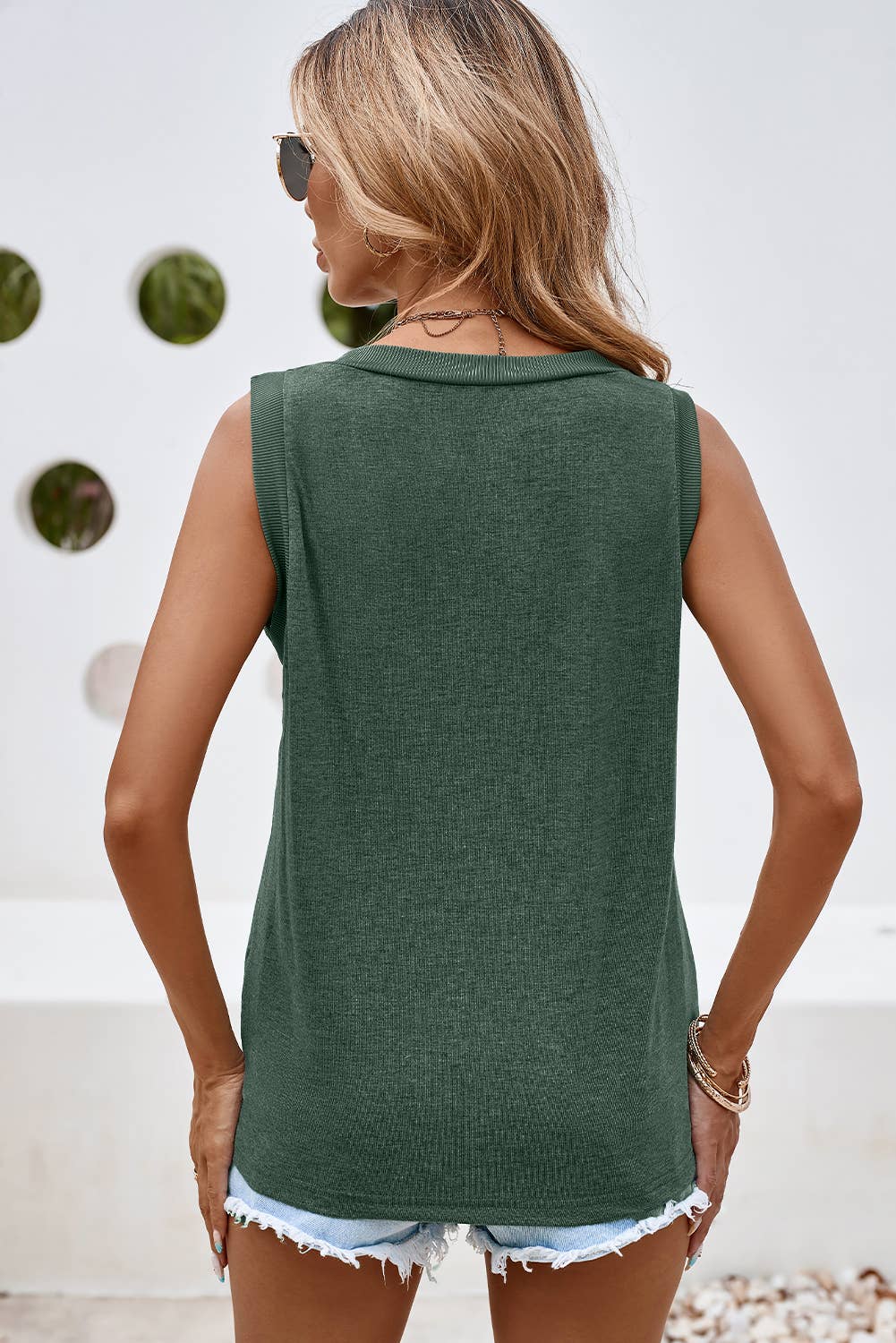 Sale - Mist Green Ribbed V Neck Tank