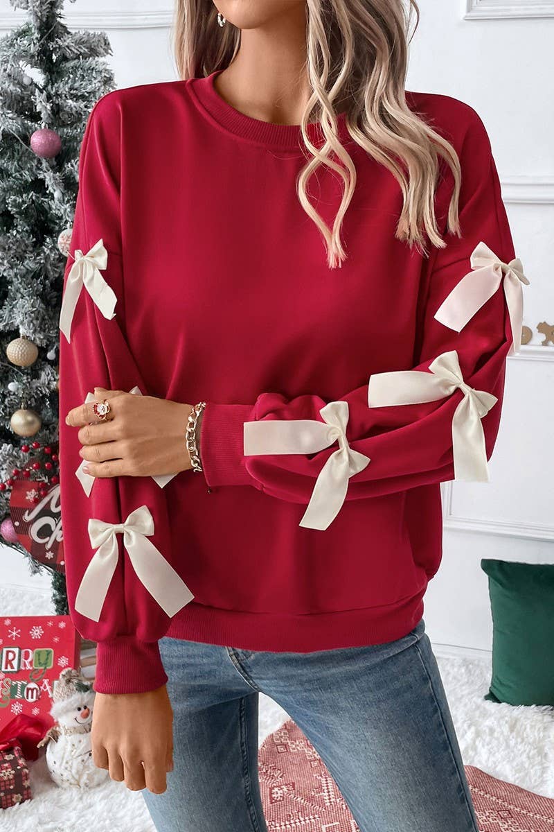 RED BOW CREWNECK CHRISTMAS SWEATSHIRT
