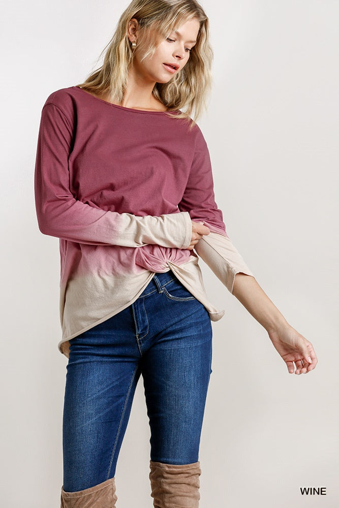 Wine Ombre Long Sleeve Top