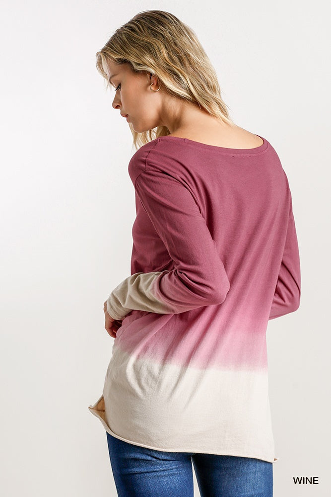 Wine Ombre Long Sleeve Top