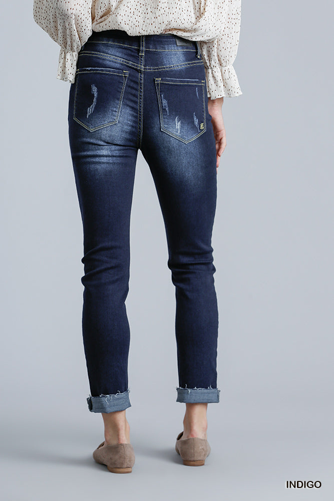 Indigo High Rise Distressed Stretch Skinny Jeans