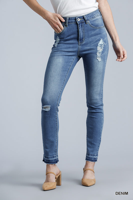Denim High Rise Distressed Stretch Skinny Jeans