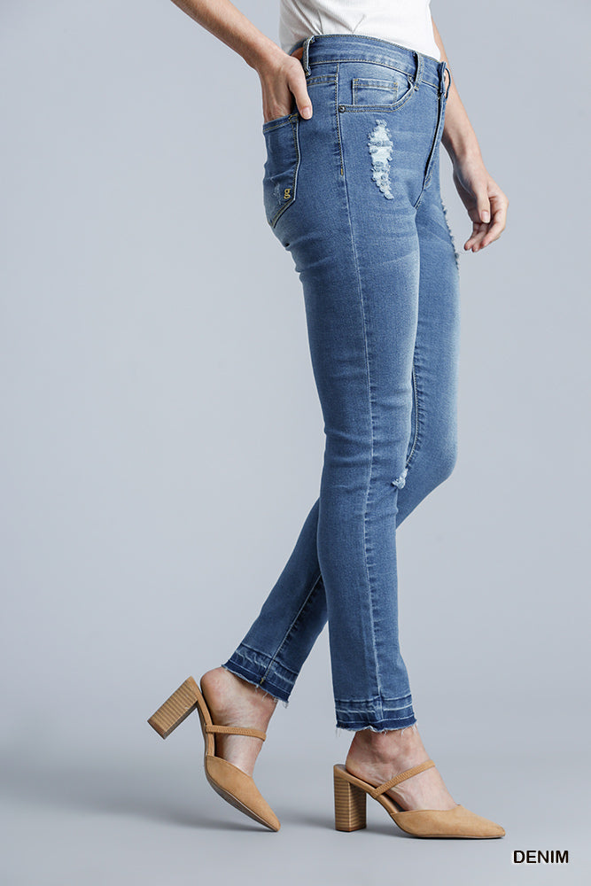Denim High Rise Distressed Stretch Skinny Jeans