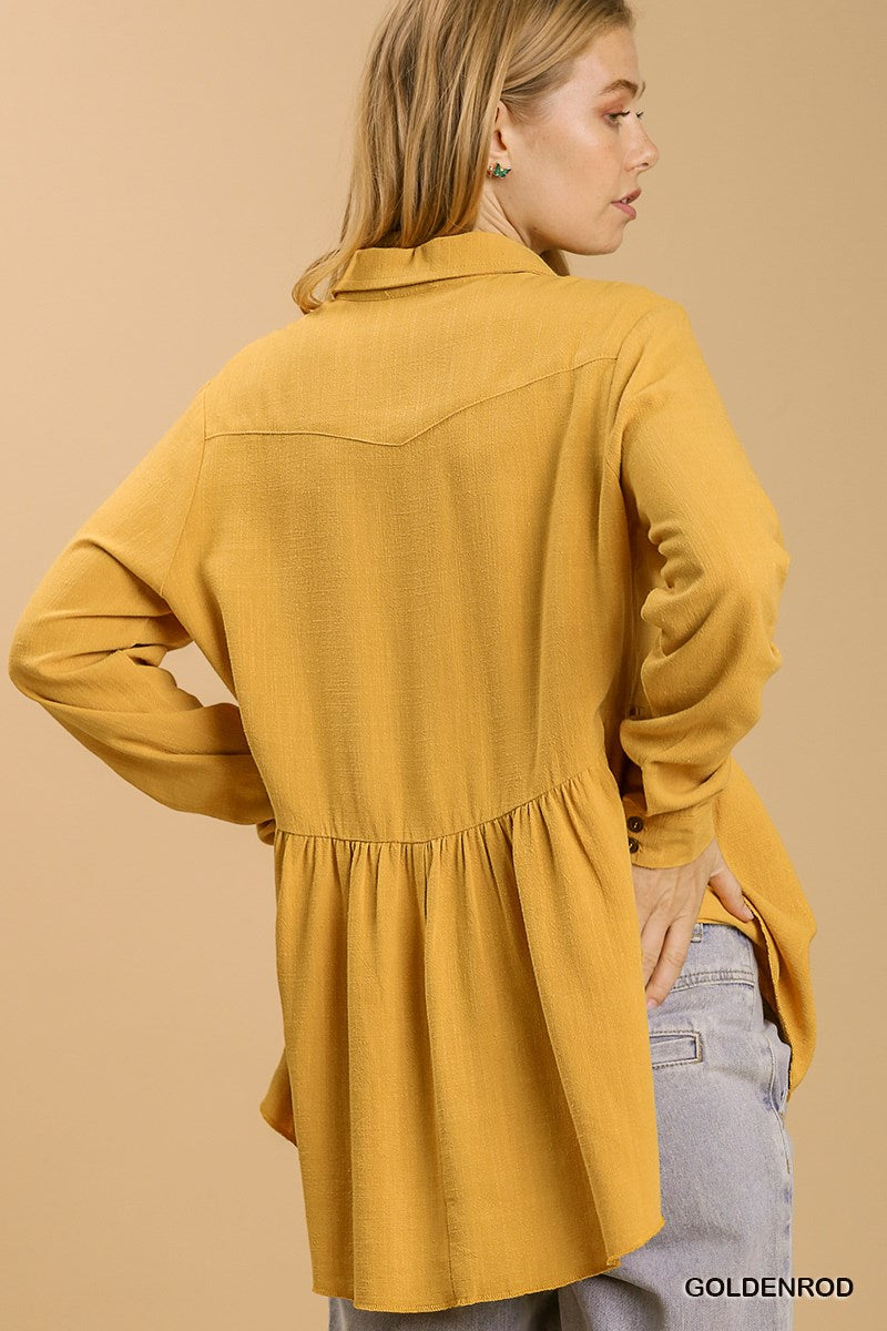 Goldenrod Button Down Collar Babydoll Top