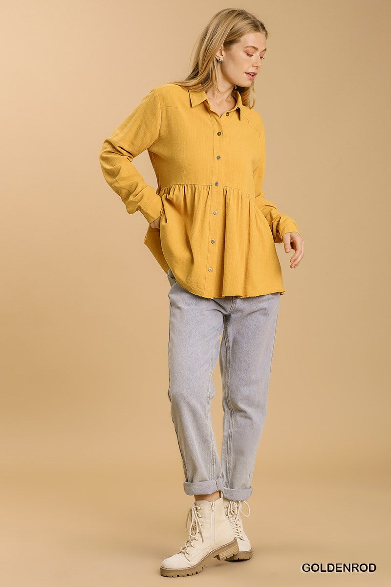 Goldenrod Button Down Collar Babydoll Top
