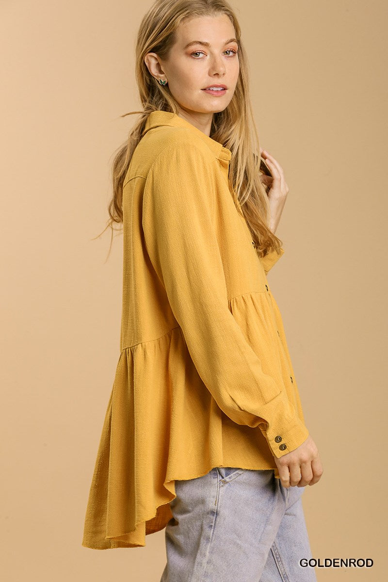 Goldenrod Button Down Collar Babydoll Top