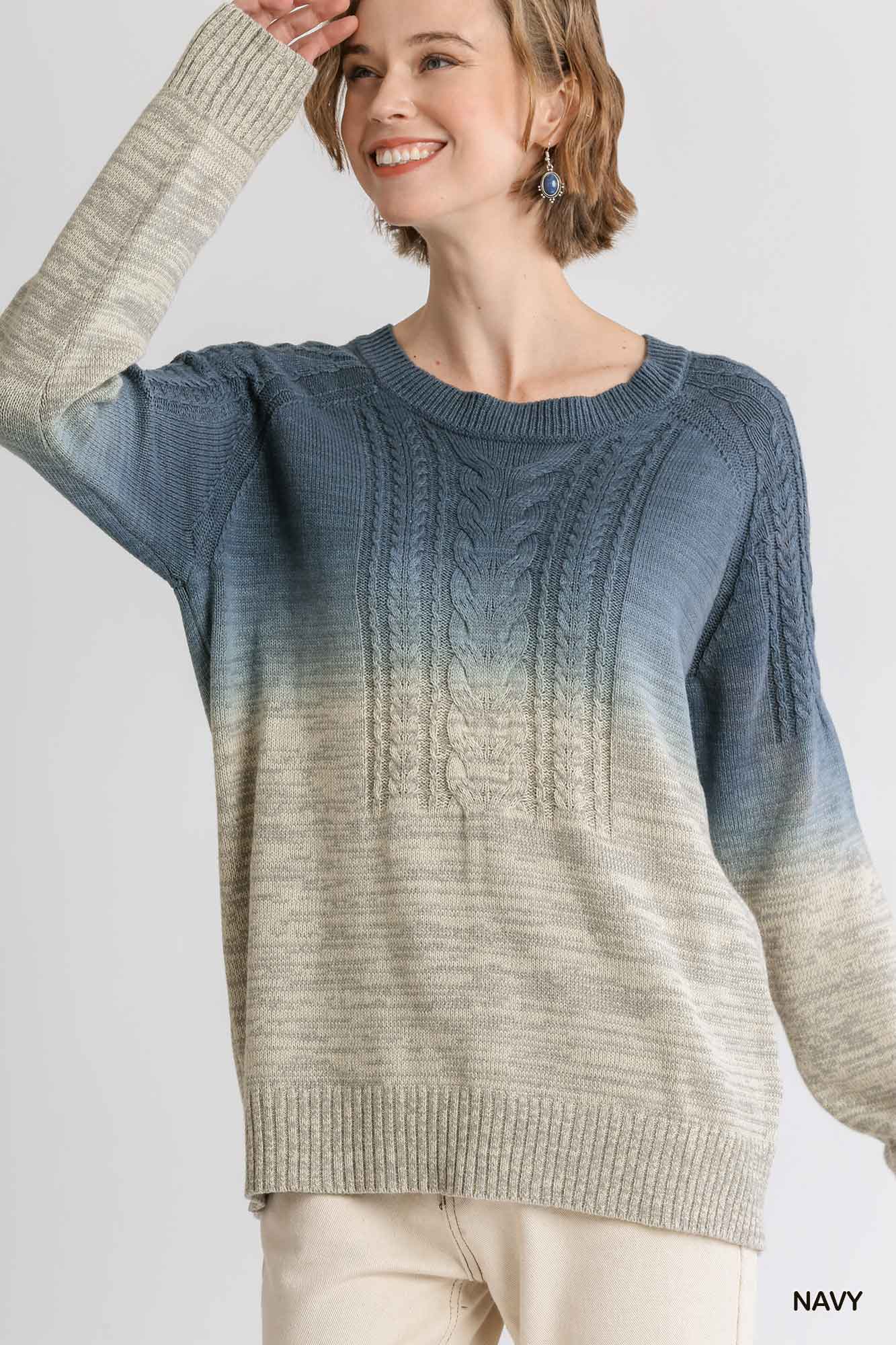 Dip Dye Cable Knit Pullover Sweater