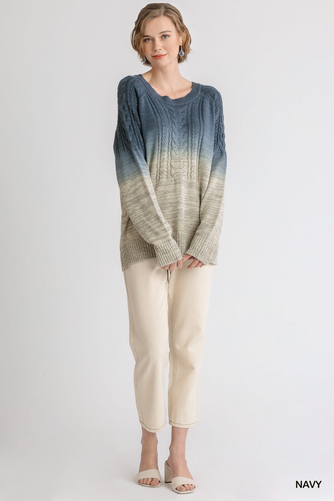 Dip Dye Cable Knit Pullover Sweater