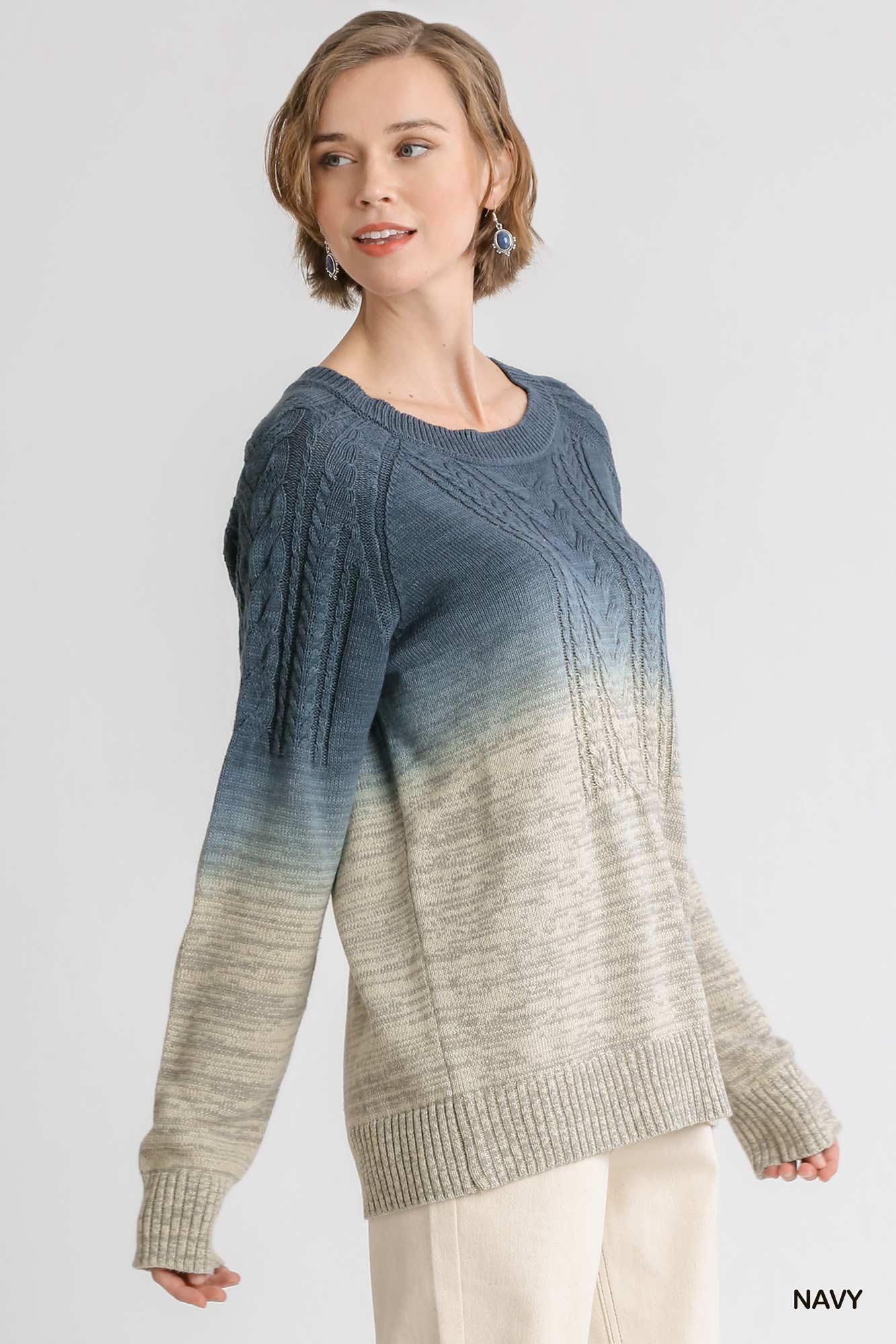 Dip Dye Cable Knit Pullover Sweater