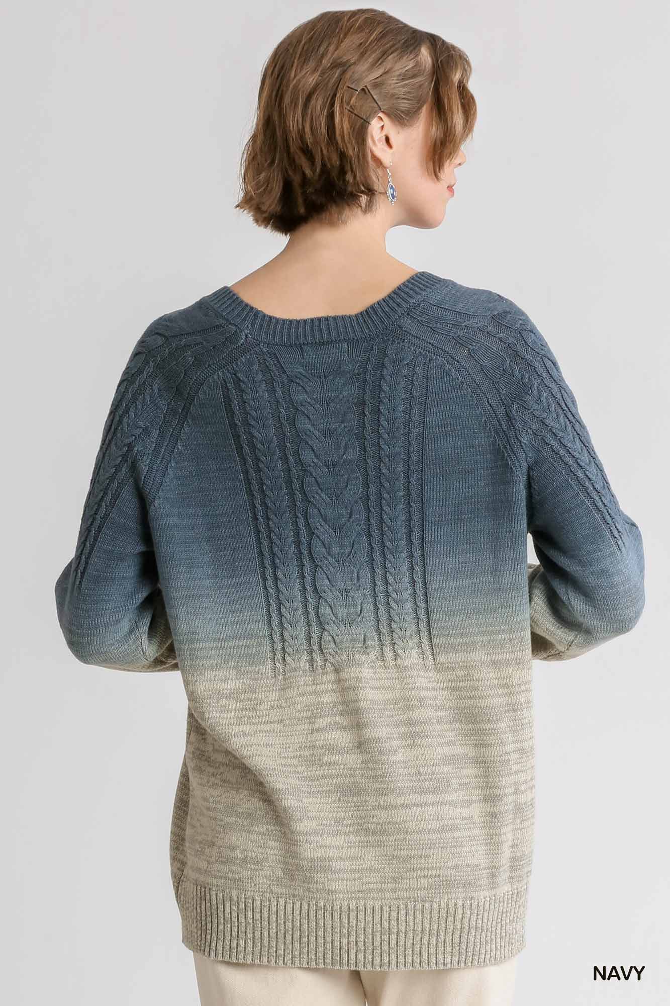 Dip Dye Cable Knit Pullover Sweater