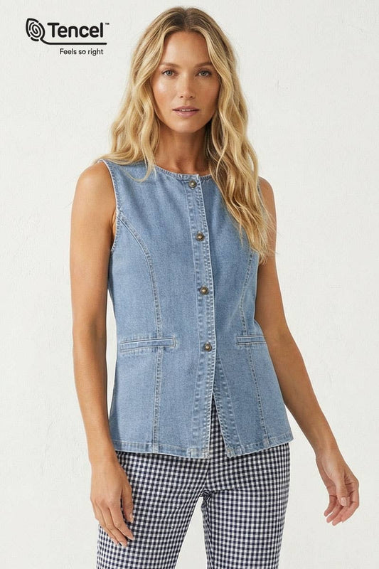 Sleeveless Longline Denim Vest Top