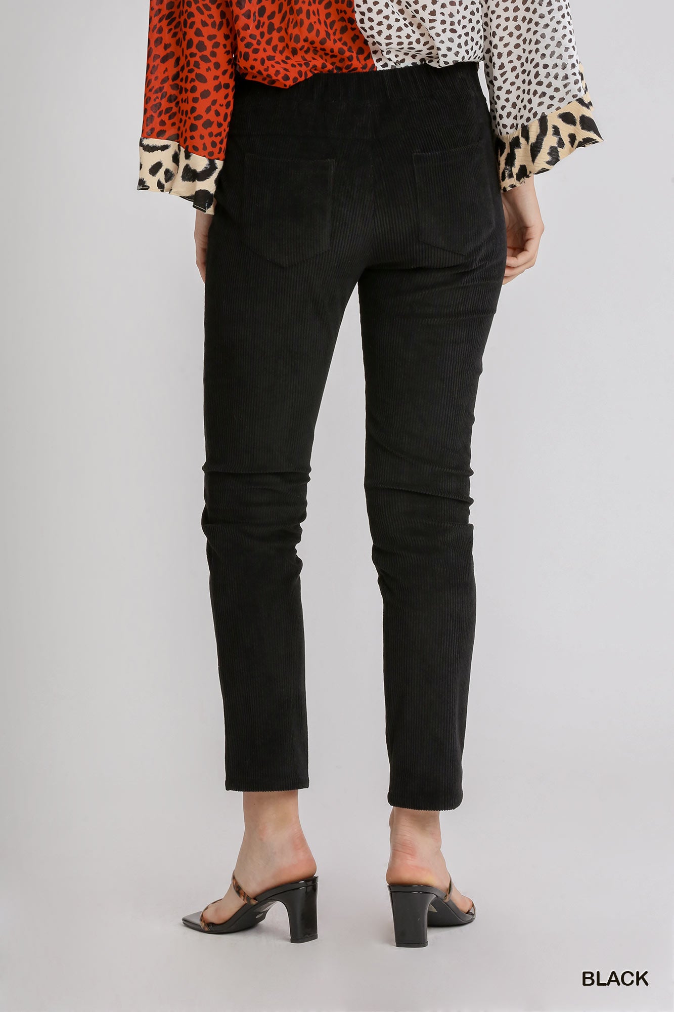 Black Corduroy Slim Leg Pull On Pants