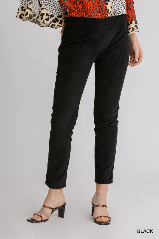 Black Corduroy Slim Leg Pull On Pants