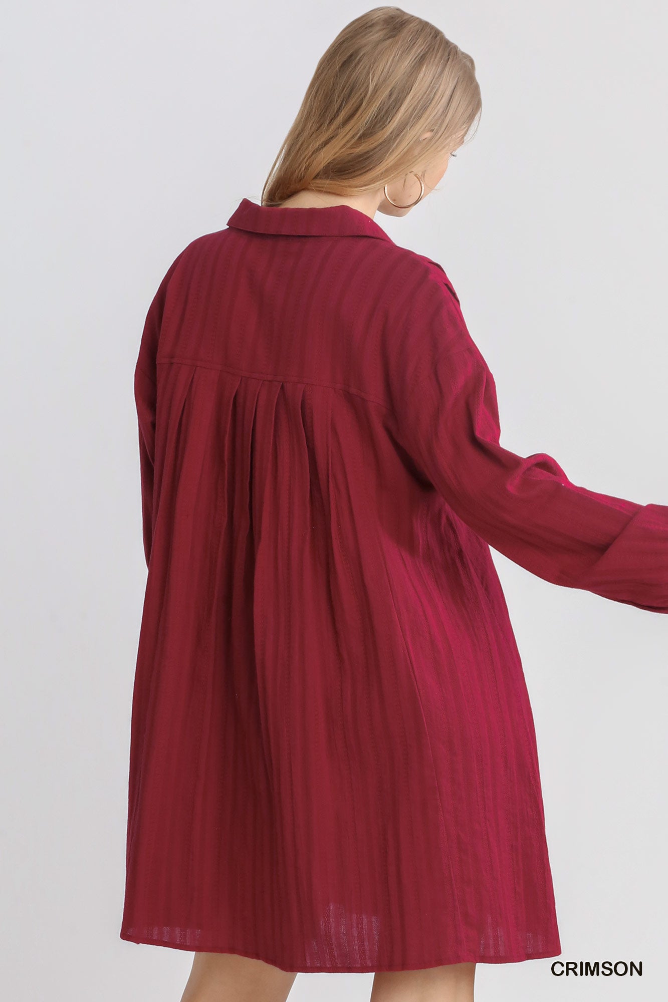 Crimson Pleated Long Sleeve Dress