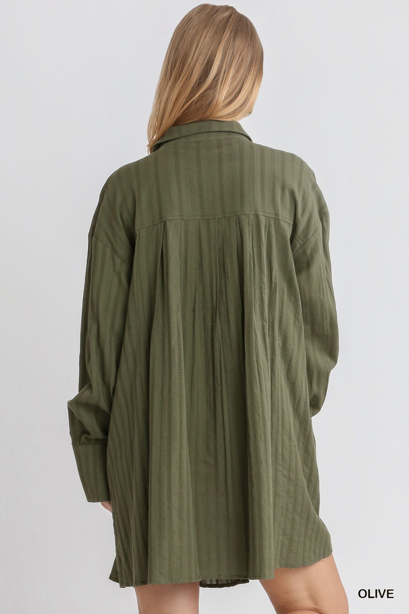 Olive Pleated Long Sleeve Dress