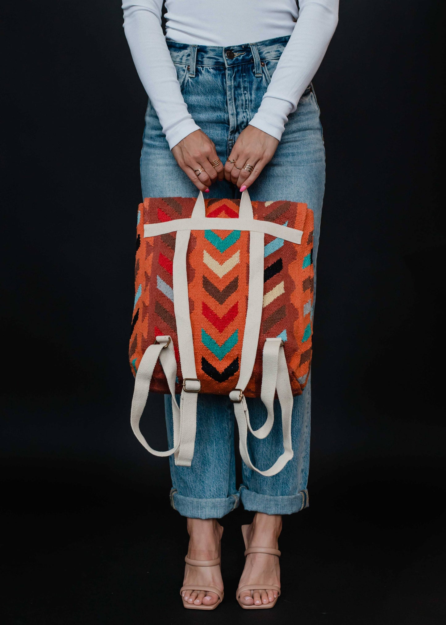 Orange & Multicolored Aztec Backpack