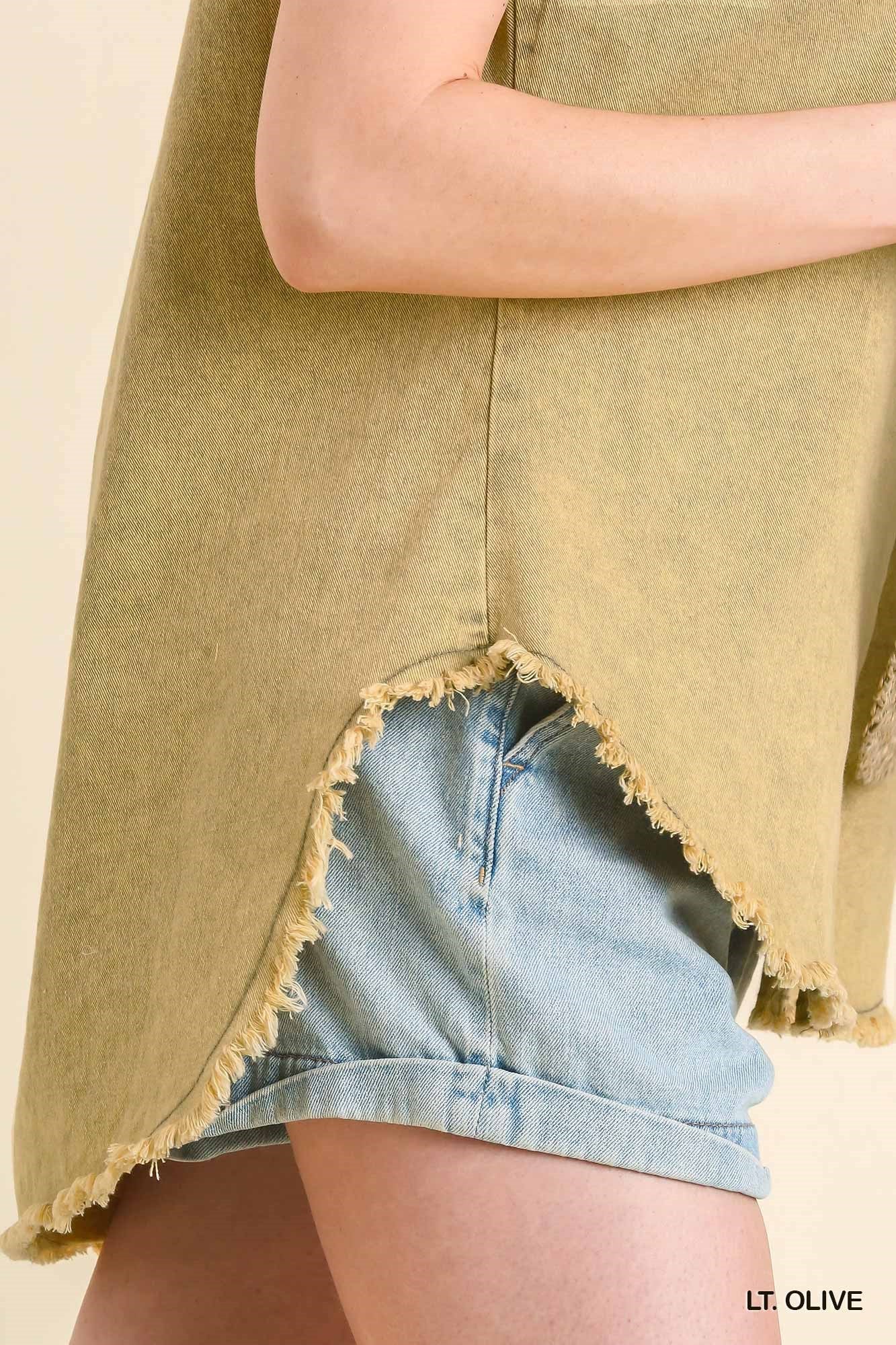 Light Olive Denim Button Up Top
