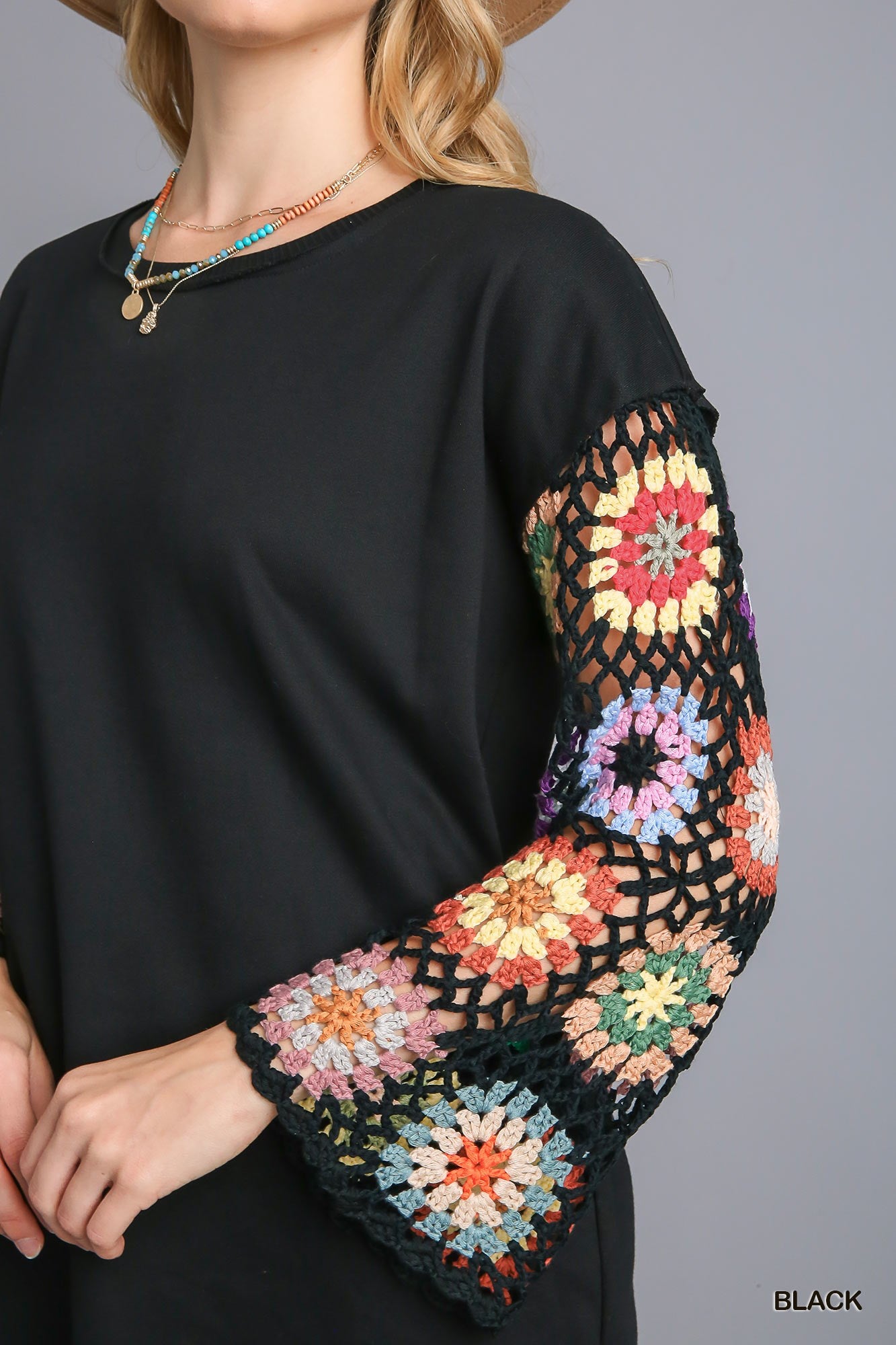 Black Crochet Long Sleeve Dress