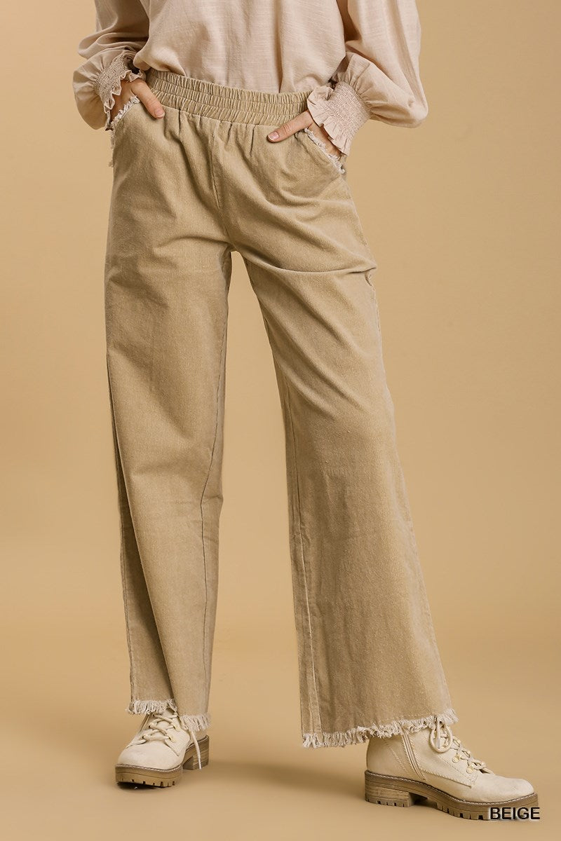 Beige Textured Wide Leg Pants