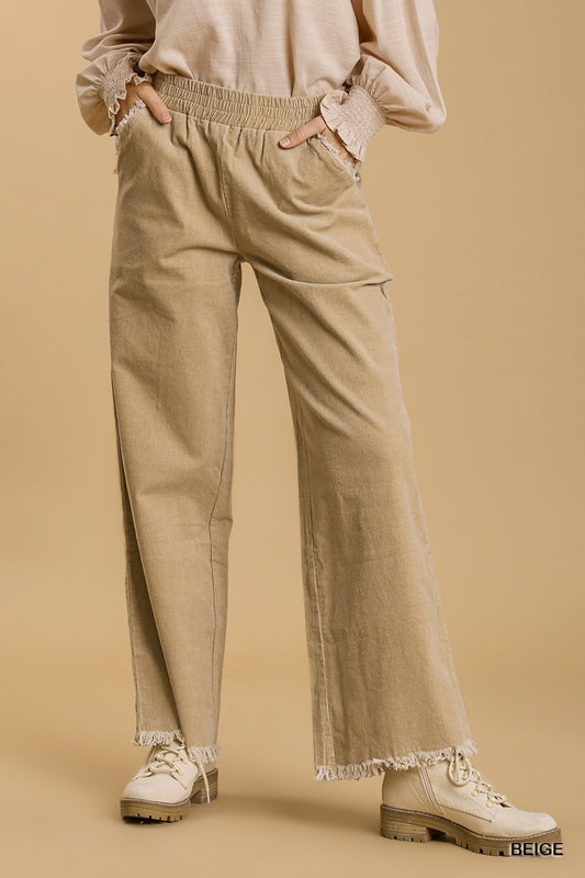 Beige Textured Wide Leg Pants